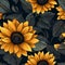 Vibrant sunflowers seamless pattern in various sizes and colors, creating a balanced composition