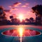 a vibrant sunset casting long shadows on an empty basketball court trending on artstation sharp