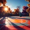 a vibrant sunset casting long shadows on an empty basketball court trending on artstation sharp