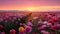 Vibrant Sunset Field Of Pink And Purple Flowers