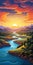 Vibrant Sunset Illustration Of Meandering River In Tuscany