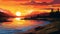 Vibrant Sunset Landscape Painting With Coastal Scenery
