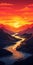 Vibrant Sunset Mountain Landscape With Meandering River In Tuscany