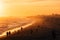 Vibrant sunset over the beach from the Balboa Pier, in Newport Beach, Orange County, California