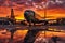 vibrant sunset over a desolate airplane graveyard