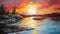 Vibrant Sunset Over The River Painting With Stones - Inspired By Patrick Brown