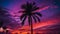 Vibrant sunset over tranquil Caribbean seascape, palm trees silhouette beauty generated by AI