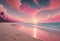 Vibrant Sunset Over a Tranquil Pink Beach, Generative AI