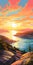 Vibrant Sunset Painting In Whistlerian Style: Norwegian Coastal Views