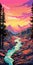 Vibrant Sunset River Landscape: A Whistlerian Poster Art Commission
