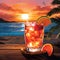 Vibrant Sunset Sip - Refreshing Tropical Cocktail against a Stunning Sunset