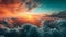 Vibrant sunset sky, fluffy clouds, tranquil scene generated by AI