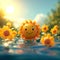 Vibrant sunshine 3D cartoon sun in a lively summer scene