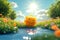 Vibrant sunshine 3D cartoon sun in a lively summer scene