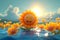 Vibrant sunshine 3D cartoon sun in a lively summer scene