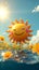 Vibrant sunshine 3D cartoon sun in a lively summer scene