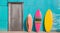 Vibrant Surfboard Facade Wall: A Splash of Color in Your Coastal Getaway.