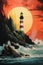 Vibrant Surreal Collage Lighthouse AI Generated