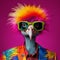 Vibrant And Surreal Fashion: Ostrich Wearing A Colorful And Funky Jacket