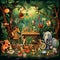 Vibrant and Surreal Jungle Scene with Animals Playing Jazz Instruments