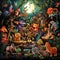 Vibrant and Surreal Jungle Scene with Animals Playing Jazz Instruments