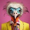 Vibrant And Surreal Ostrich Fashion: A Funny Guy In A Bird Costume