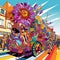 Vibrant Surrealistic Pop Art Illustration of Festive Parade