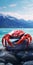 Vibrant Swiss Realism: Red Crab On Beach Rocks - Terragen Style