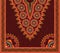 Vibrant symmetrical neckline pattern design with floral mandala motifs on a dark brown background