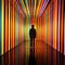 Vibrant Symmetry: A Captivating Image Of A Man In A Colorful Striped Room