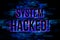 Vibrant \\\'SYSTEM HACKED\\\' alert over a backdrop of code and digital noise. Cybersecurity breach concept.