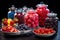 A vibrant table filled with an assortment of luscious fruits, delectable candies candybar