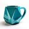 Vibrant Teal Coffee Cup With Geometric 3d Design
