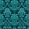 Vibrant Teal Damask Seamless Pattern With Engraved Ornaments