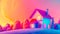 Vibrant Thermal Imaging Style House Landscape