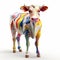 Vibrant Three Colored Cow Artwork On White Background