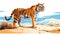 Vibrant Tiger Standing Tall On Sand Dune - Sea And Coast Inspired Art