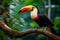 Vibrant Toucan Perched in Lush Tropical Jungle with Vast Copy Space for Design Composition