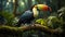 A vibrant toucan perches on a branch in the rainforest generated by AI