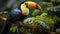 A vibrant toucan perches on a branch in the rainforest generated by AI