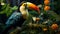 A vibrant toucan perches on a branch in the rainforest generated by AI