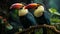 Vibrant toucan perching on branch, showcasing nature colorful beauty generated by AI