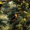 Vibrant toucans on jungle-themed seamless background (tiled