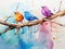 Vibrant Trio: Watercolor Songbirds on a Branch.