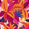Vibrant Tropical Foliage Pattern. A bright, seamless pattern of tropical leaves in bold colors