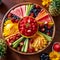 Vibrant tropical fruit platter featuring pineapple, watermelon, and mango slices.