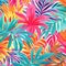 Vibrant Tropical Grassland Pattern With Colorful Palm Leaves