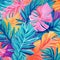 Vibrant Tropical Leaf Background With Colorful Caricatures