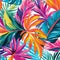 Vibrant Tropical Leaves Wallpaper With Colorful Caricatures