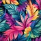 Vibrant Tropical Plants Vector Illustration With Psychedelic Artwork